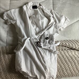 White Short Sleeve Wrap Romper